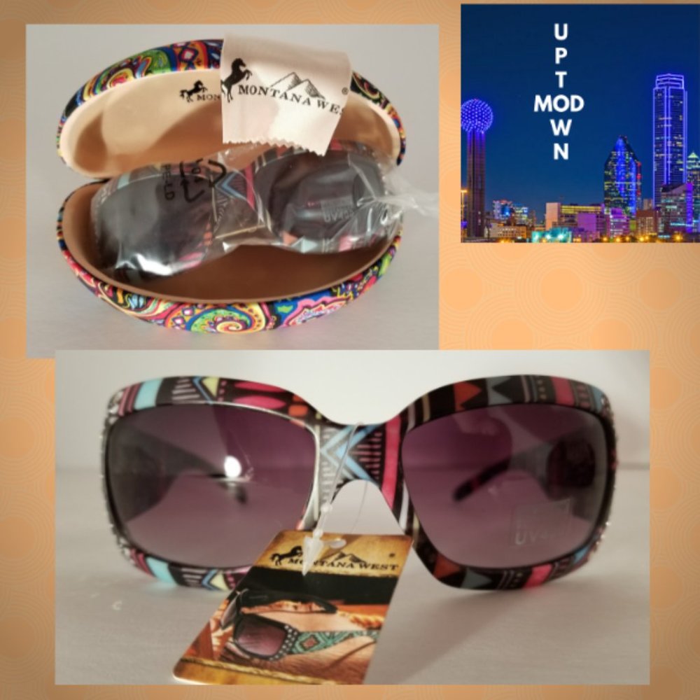 Montana West NWT Colorful Southwestern Design Bling Sunglasses